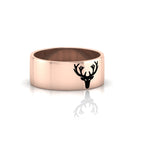 Deer Engraved Band Black Enamel Rose Gold Plated Ring