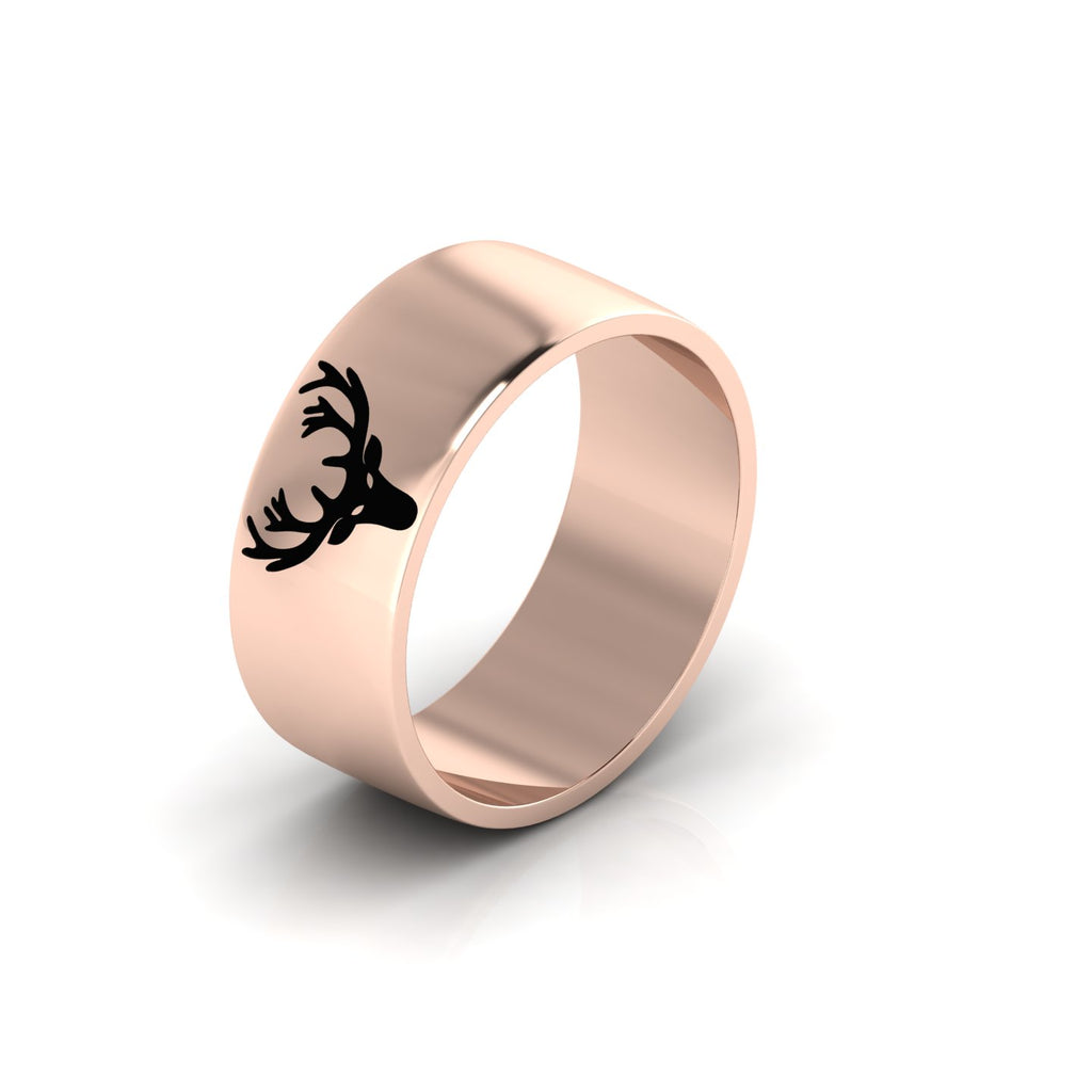 Deer Engraved Band Black Enamel Rose Gold Plated Ring
