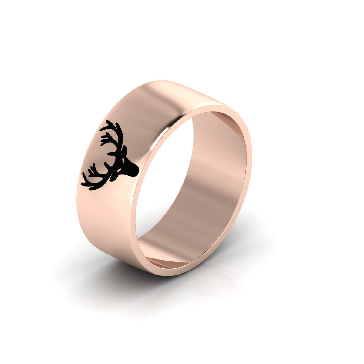 Deer Engraved Band Black Enamel Rose Gold Plated Ring