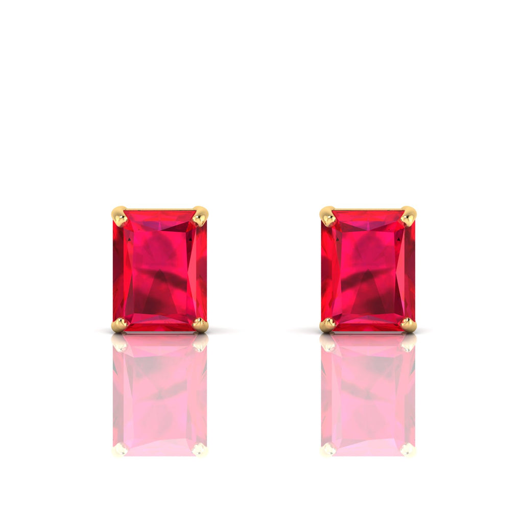 Emerald-Cut Ruby Solitaire Gold Plated Stud Earrings