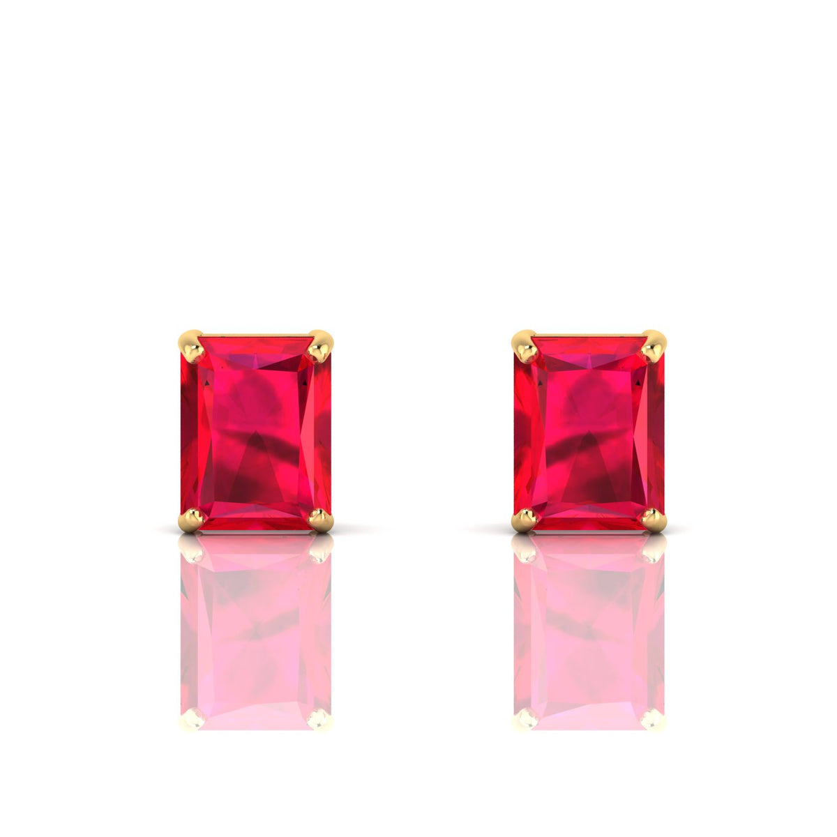 Emerald-Cut Ruby Solitaire Gold Plated Stud Earrings