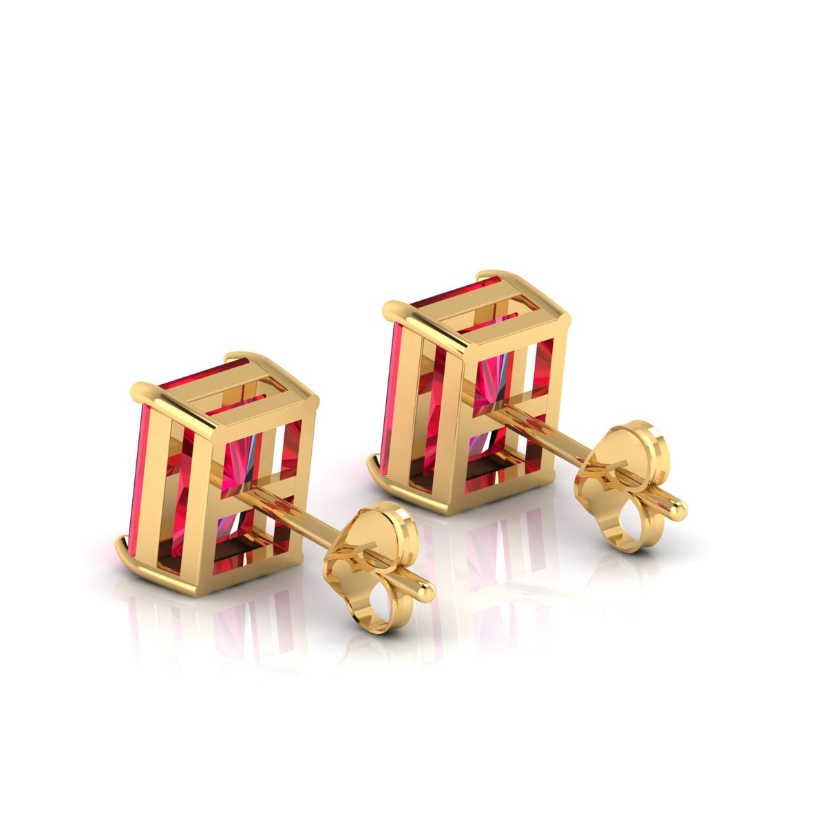 Emerald-Cut Ruby Solitaire Gold Plated Stud Earrings