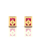 Emerald-Cut Ruby Solitaire Gold Plated Stud Earrings