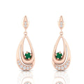 Round Emerald Dangle Drop Rose Gold Plated Earrings