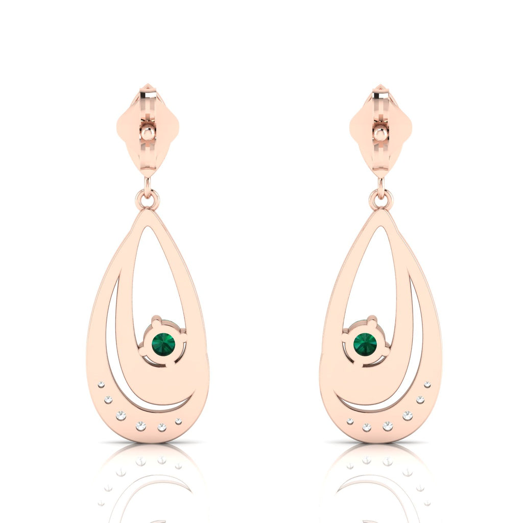 Round Emerald Dangle Drop Rose Gold Plated Earrings
