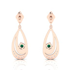 Round Emerald Dangle Drop Rose Gold Plated Earrings