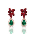 Teardrop Cluster Rose Gold Plated Emerald & Garnet Earrings