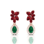 Teardrop Cluster Rose Gold Plated Emerald & Garnet Earrings