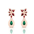 Teardrop Cluster Rose Gold Plated Emerald & Garnet Earrings
