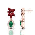 Teardrop Cluster Rose Gold Plated Emerald & Garnet Earrings