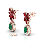 Teardrop Cluster Rose Gold Plated Emerald & Garnet Earrings