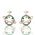 Rose Gold Plated Star Saturn Planet Emerald Earrings