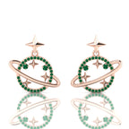 Rose Gold Plated Star Saturn Planet Emerald Earrings
