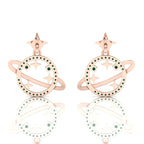 Rose Gold Plated Star Saturn Planet Emerald Earrings