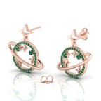 Rose Gold Plated Star Saturn Planet Emerald Earrings
