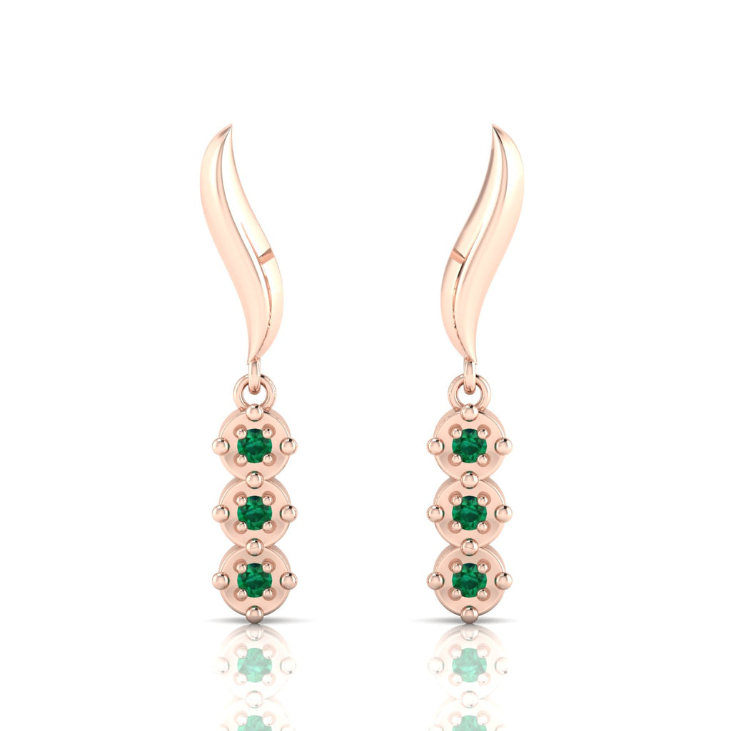 Wavy Line Emerald Rose Gold Plated Drop Earrings