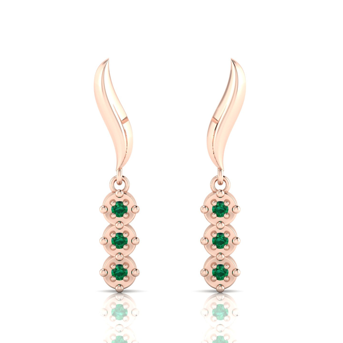 Wavy Line Emerald Rose Gold Plated Drop Earrings