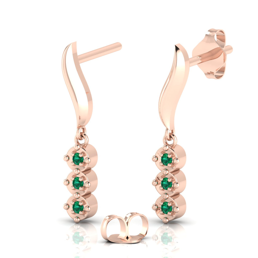 Wavy Line Emerald Rose Gold Plated Drop Earrings