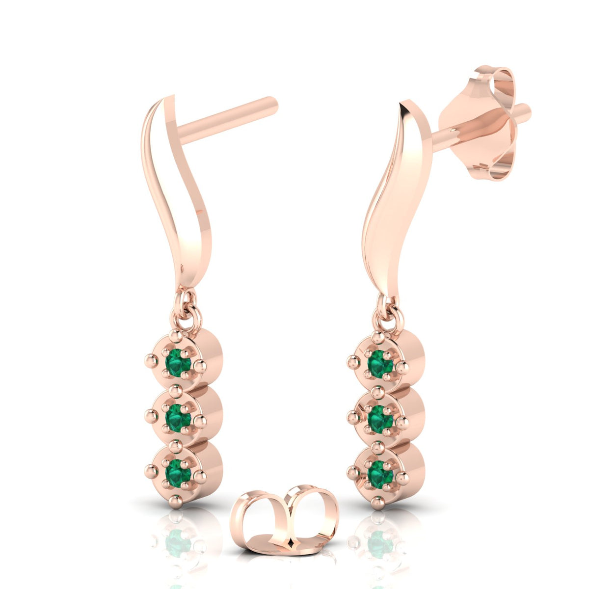 Wavy Line Emerald Rose Gold Plated Drop Earrings