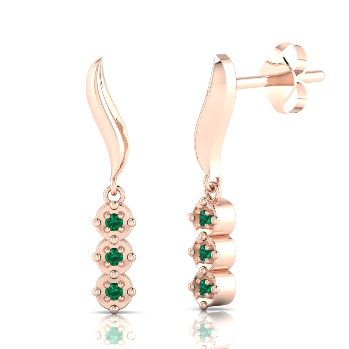 Wavy Line Emerald Rose Gold Plated Drop Earrings