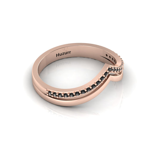 Black Diamond Rose Gold Plated Double V Wishbone Ring