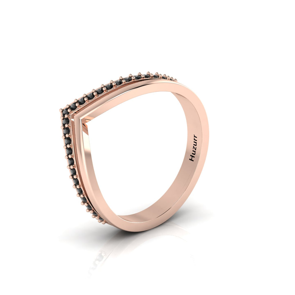 Black Diamond Rose Gold Plated Double V Wishbone Ring
