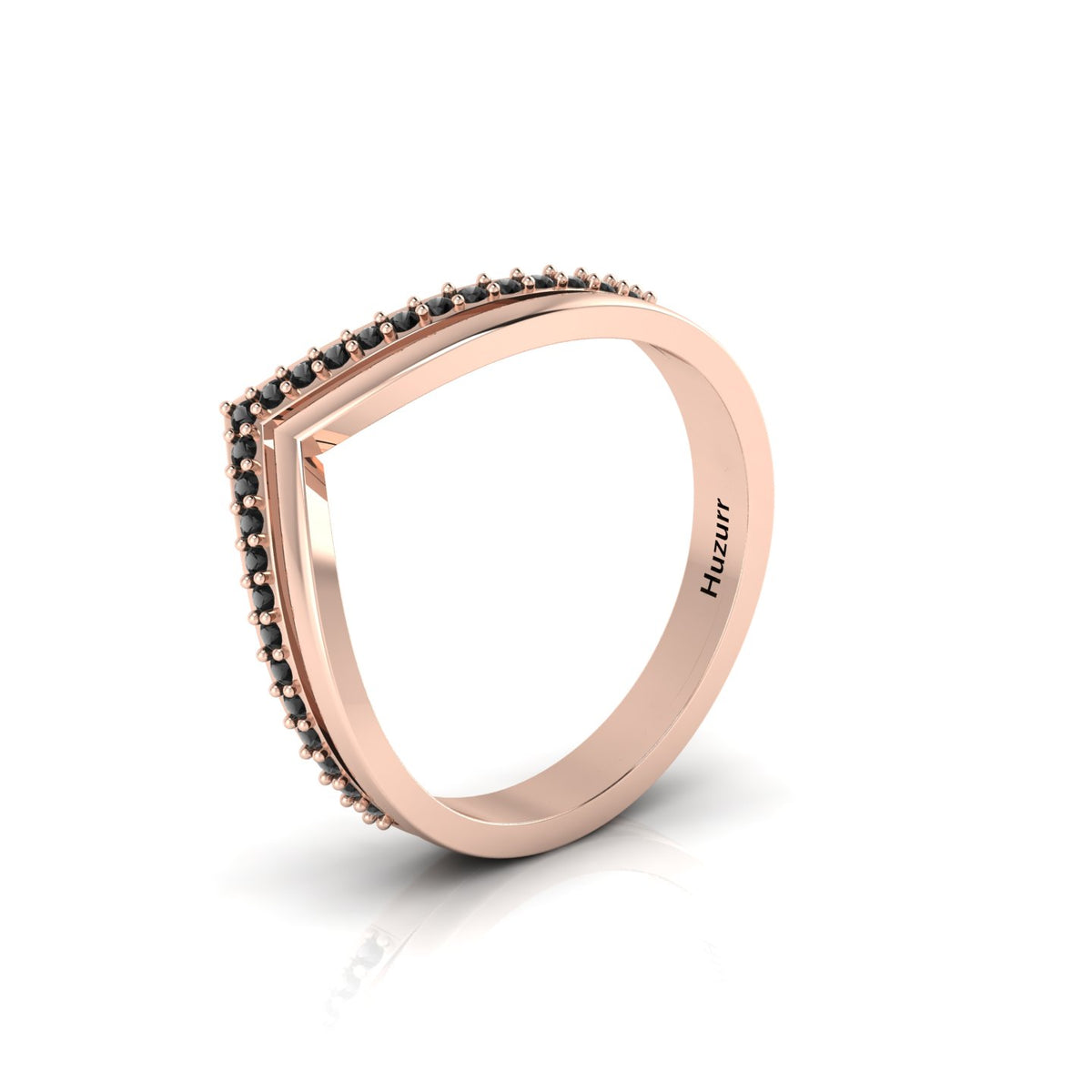 Black Diamond Rose Gold Plated Double V Wishbone Ring