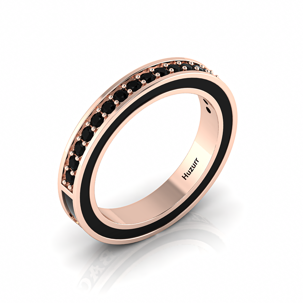 Rose Gold Plated White And Black Diamond Half Eternity Band Ring
