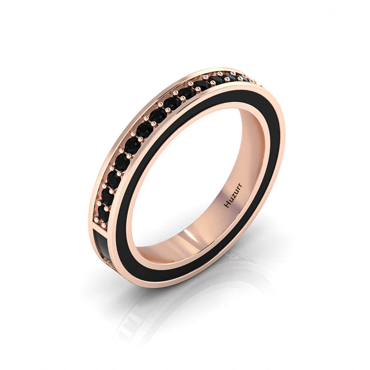 Rose Gold Plated White And Black Diamond Half Eternity Band Ring