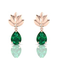 Emerald Rose Gold Plated Leaf Tear Drops Earrings