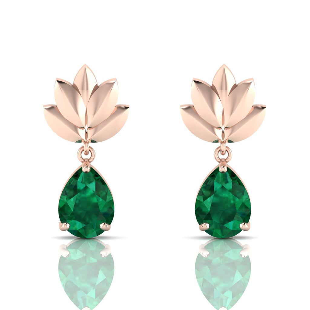 Emerald Rose Gold Plated Leaf Tear Drops Earrings