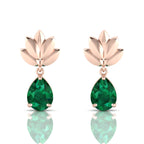 Emerald Rose Gold Plated Leaf Tear Drops Earrings