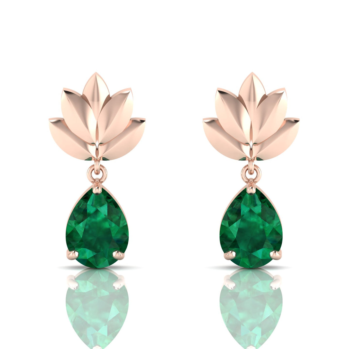 Emerald Rose Gold Plated Leaf Tear Drops Earrings