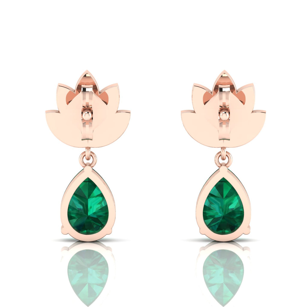 Emerald Rose Gold Plated Leaf Tear Drops Earrings