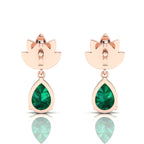Emerald Rose Gold Plated Leaf Tear Drops Earrings