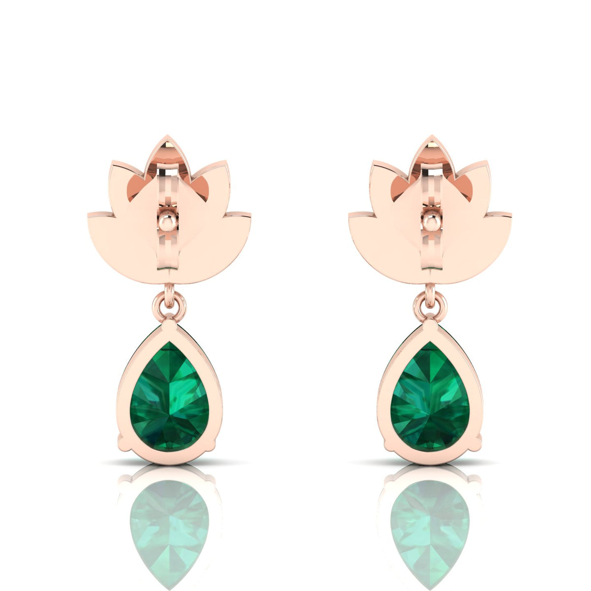 Emerald Rose Gold Plated Leaf Tear Drops Earrings