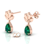 Emerald Rose Gold Plated Leaf Tear Drops Earrings