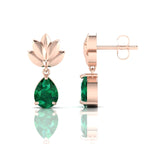 Emerald Rose Gold Plated Leaf Tear Drops Earrings