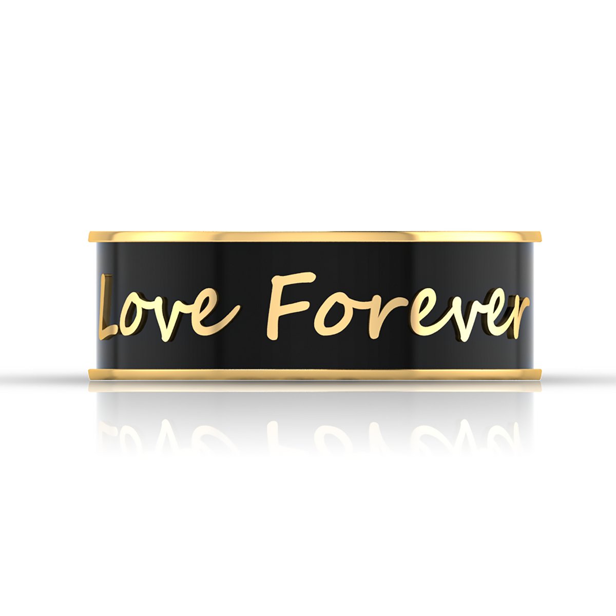 Love Forever Gold Plated Black Enamel Band Ring