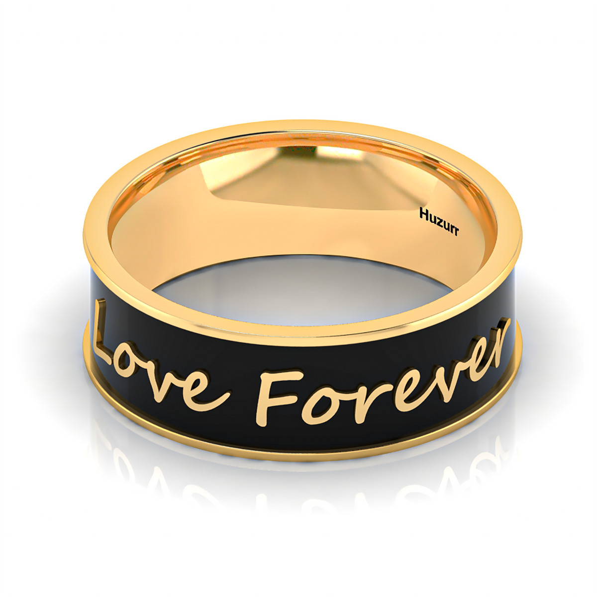 Love Forever Gold Plated Black Enamel Band Ring