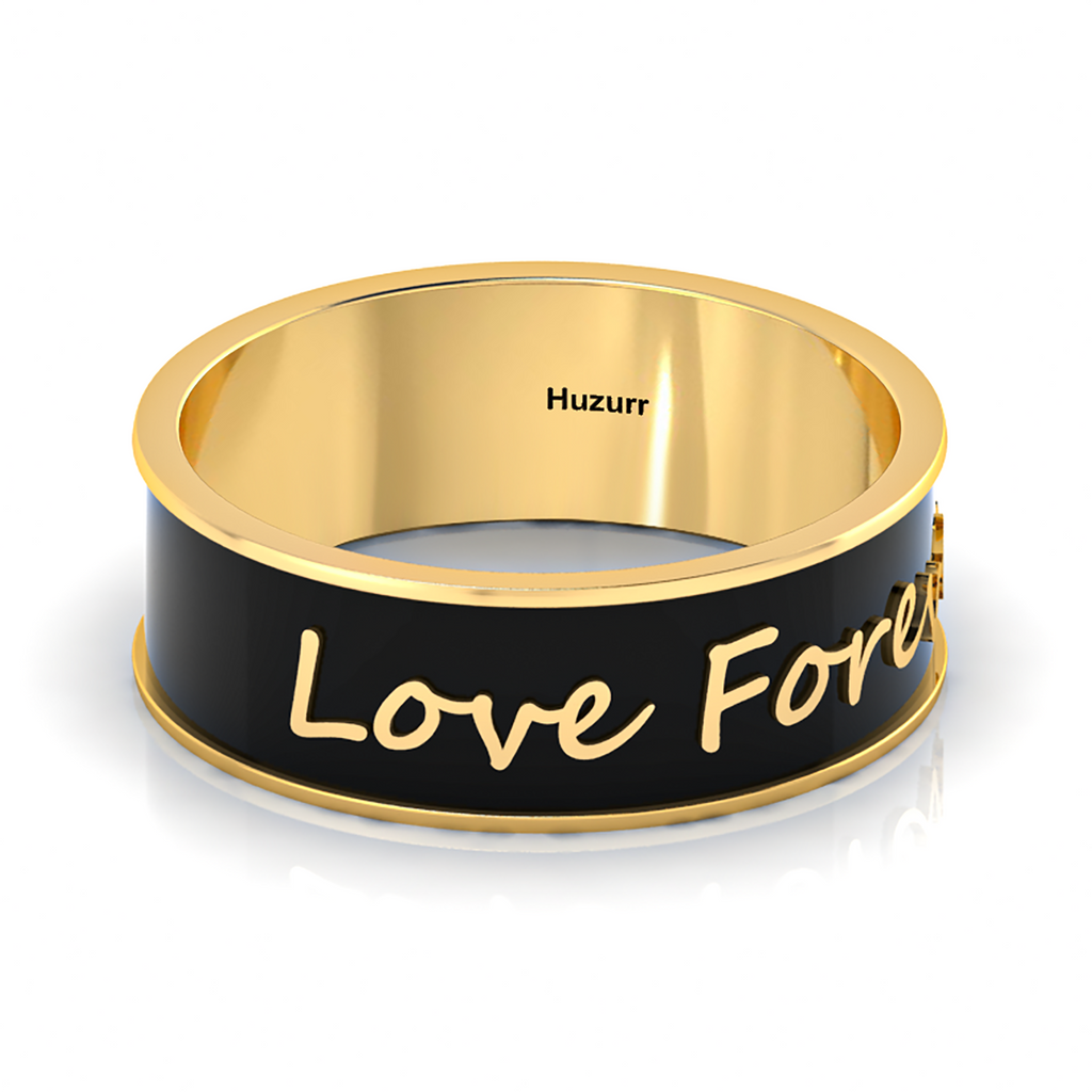 Love Forever Gold Plated Black Enamel Band Ring