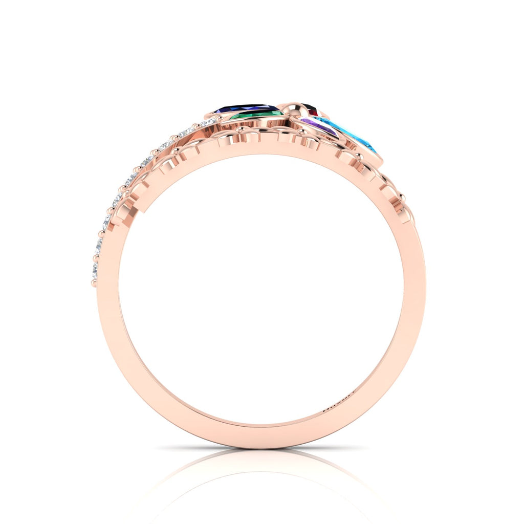 Multicolor Stone Floral Cocktail Rose Gold Plated Adjustable Ring