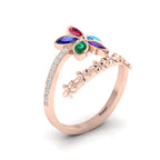 Multicolor Stone Floral Cocktail Rose Gold Plated Adjustable Ring