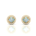 Round Opal & Diamond Halo Gold Plated Stud Earrings