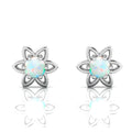 Sterling Silver Floral Studs Opal Earrings