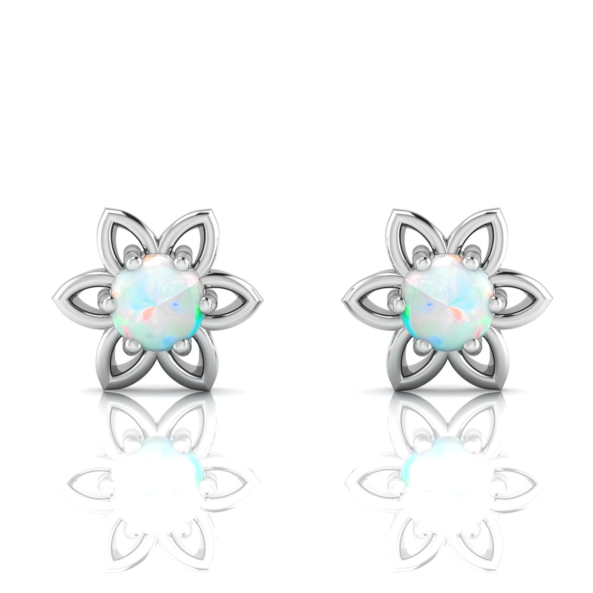 Sterling Silver Floral Studs Opal Earrings
