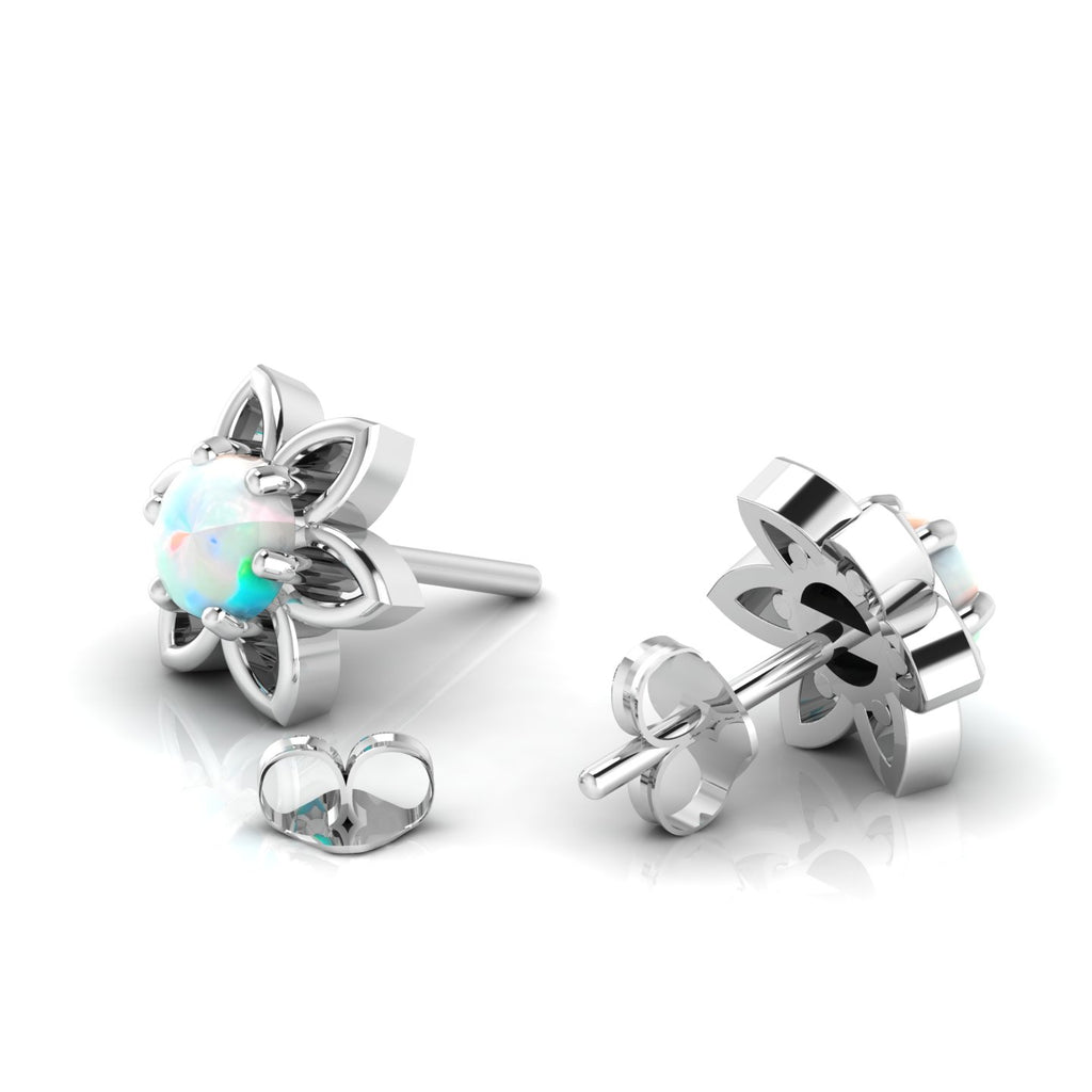 Sterling Silver Floral Studs Opal Earrings