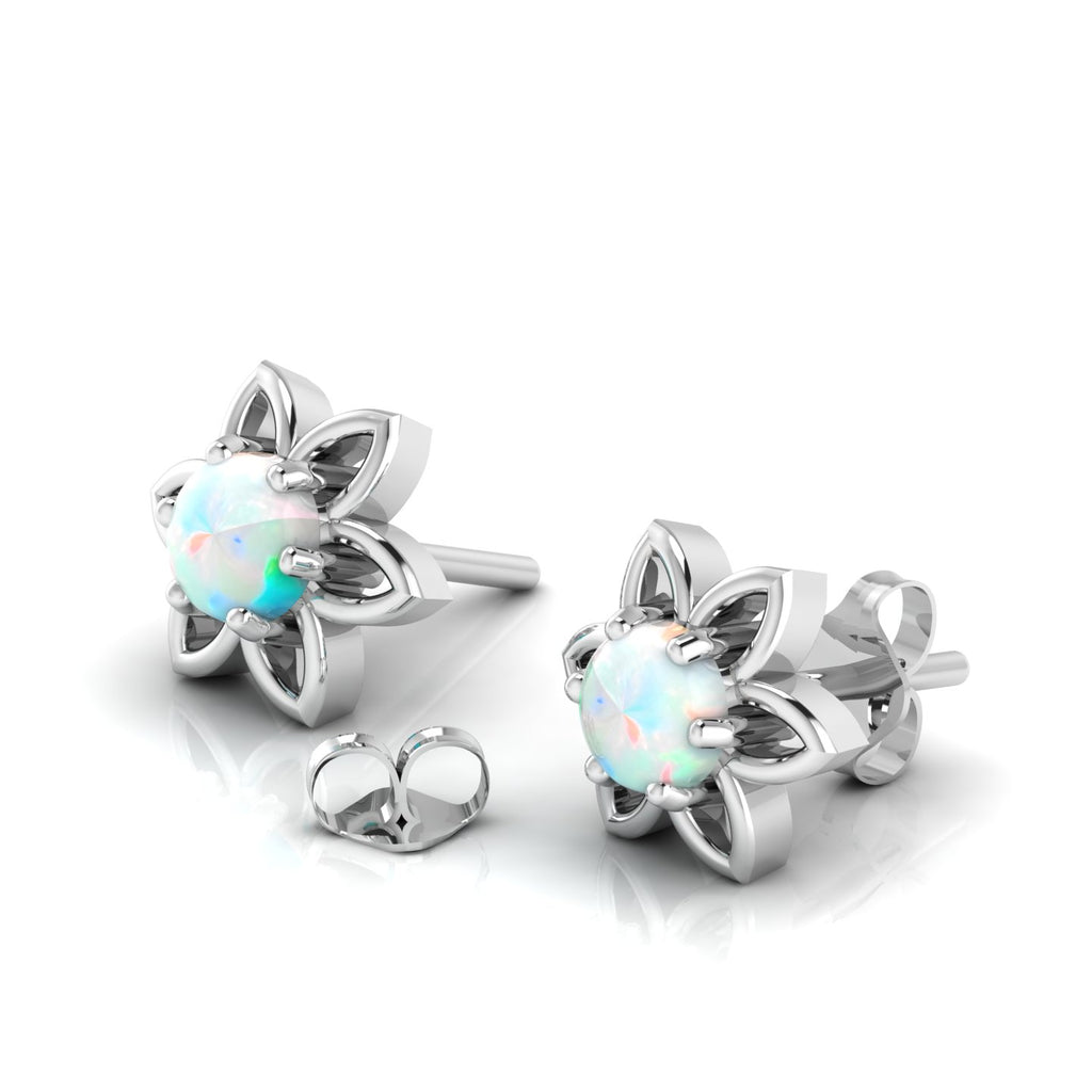 Sterling Silver Floral Studs Opal Earrings