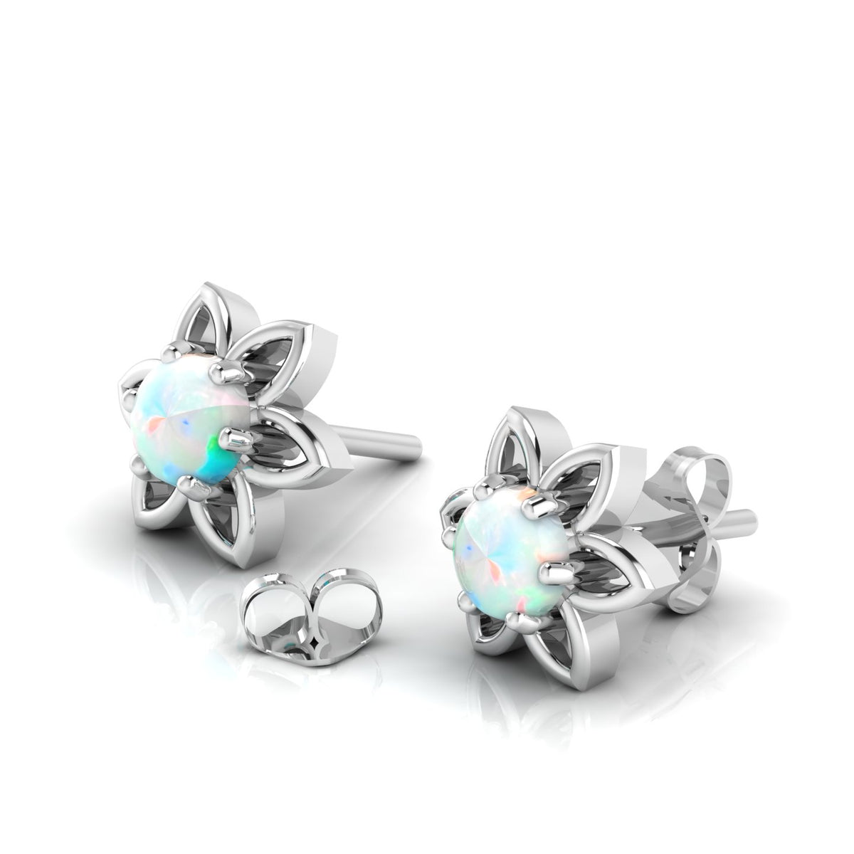Sterling Silver Floral Studs Opal Earrings