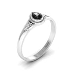 Tear Drop Style Black Diamond Flower 925 Silver Solitaire Ring